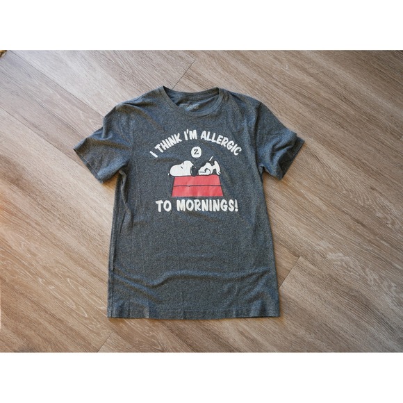 Peanuts Tops - Peanuts Snoopy Allergic to Mornings Graphic Tee Charcoal Grey Heather‎ Shirt S